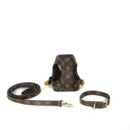 Wrinkled leather brown dog harness