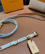 New white floral collar + leash harness