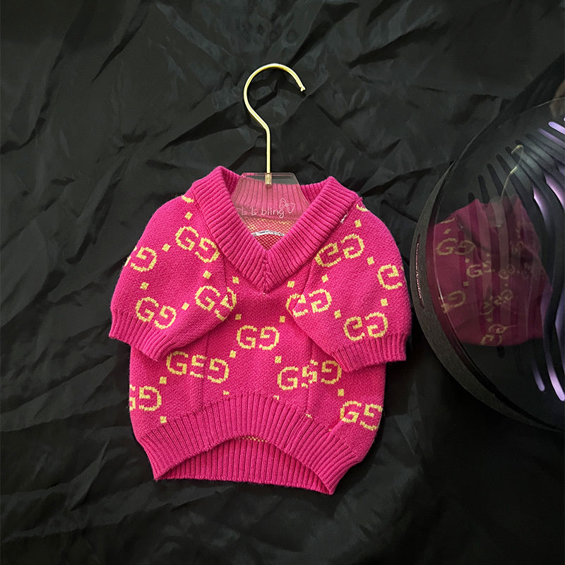 GG Magenta V-neck Sweater