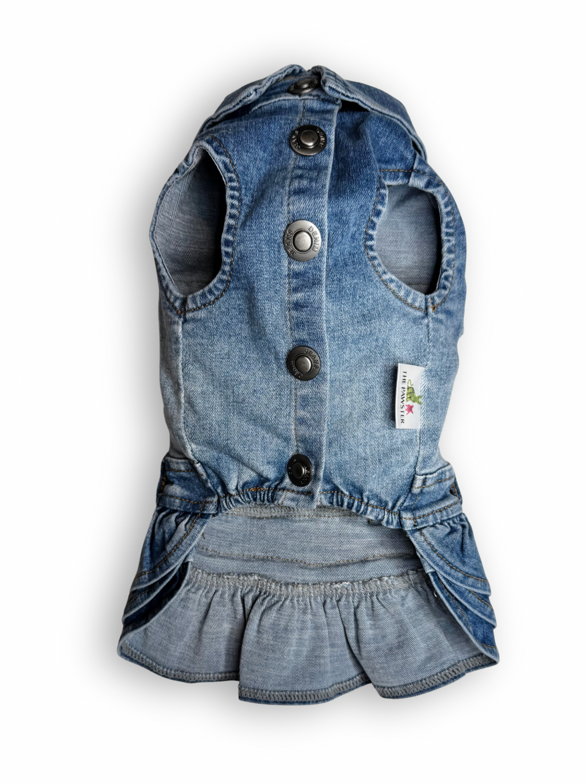 Stretchy Denim Dog Dress with Ruffled Skirt