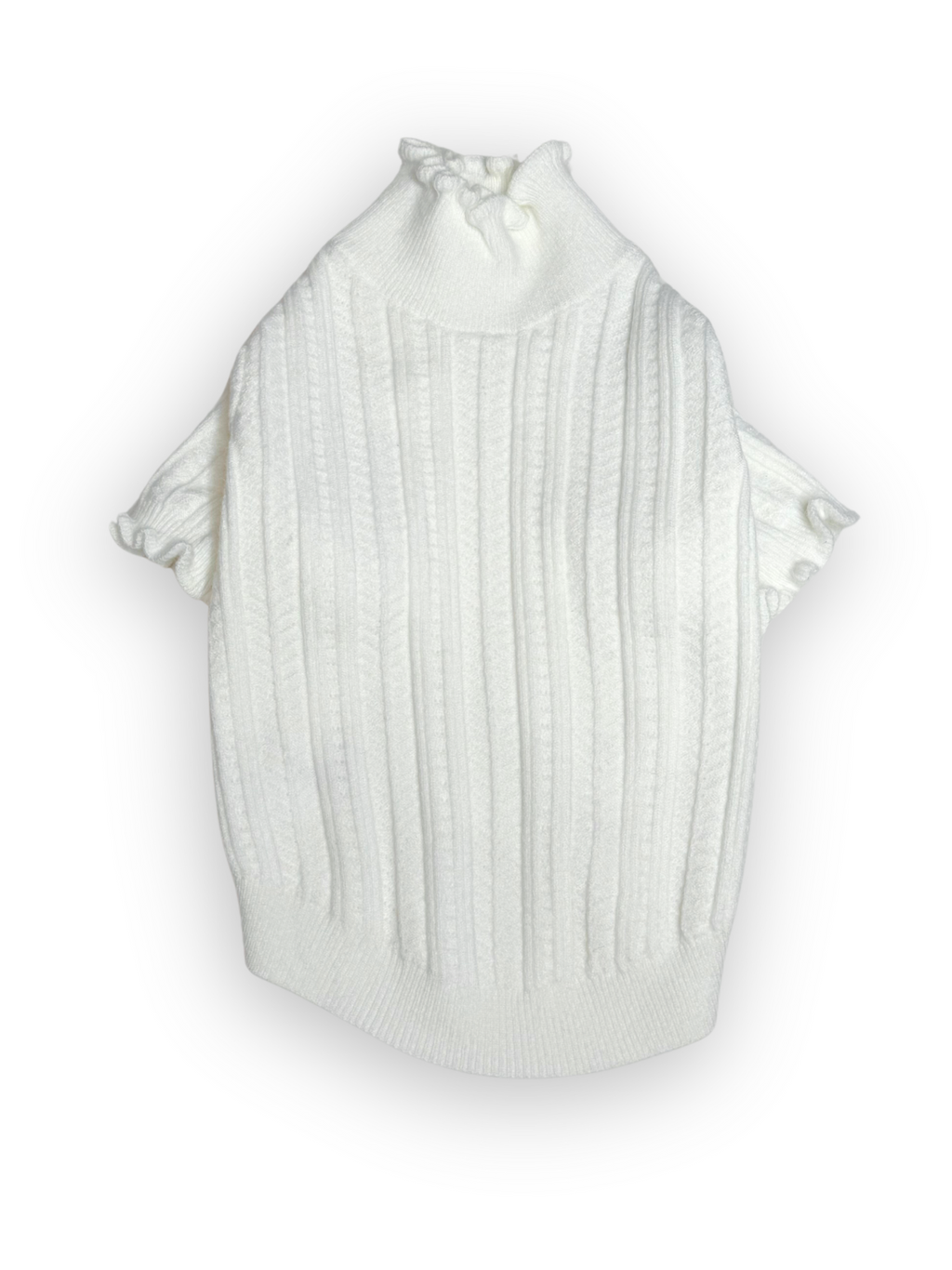 Knitted High Neck Dog Top with Ruffled Trim