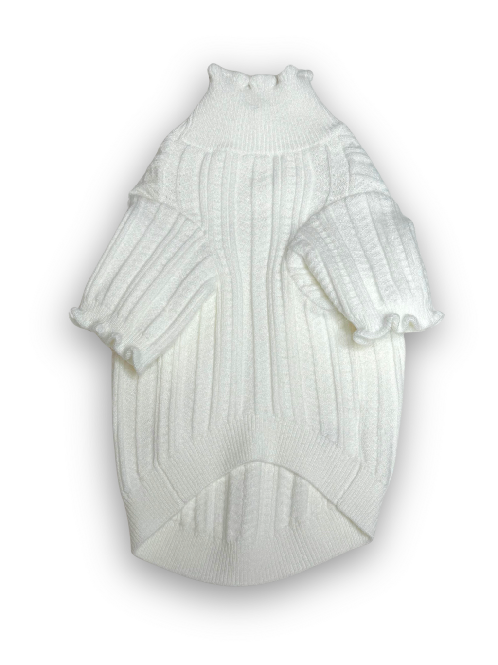 Knitted High Neck Dog Top with Ruffled Trim