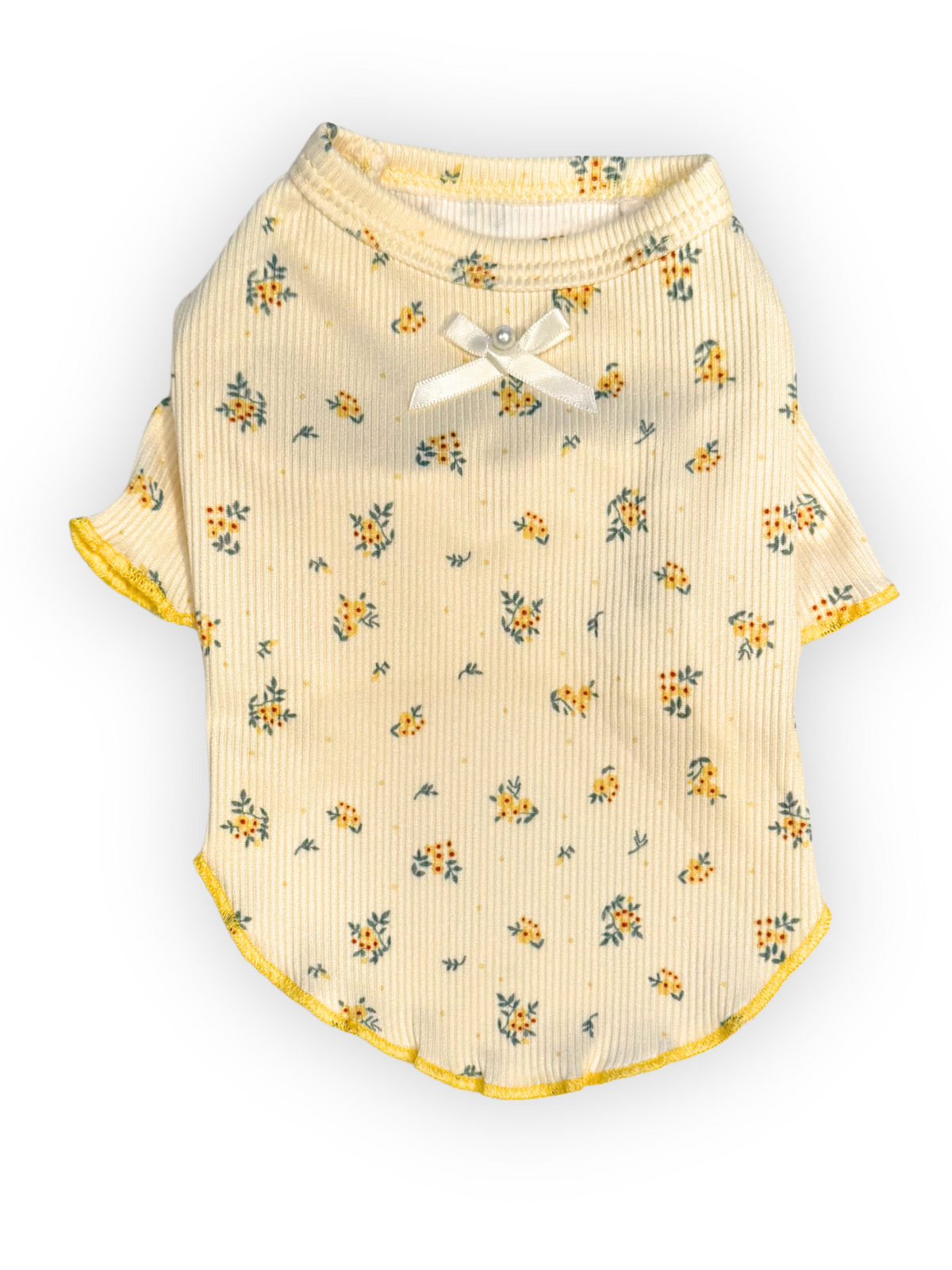 Garden Breeze Top – Lightweight Floral Ribbed Dog Shirt with Ruffle Trim